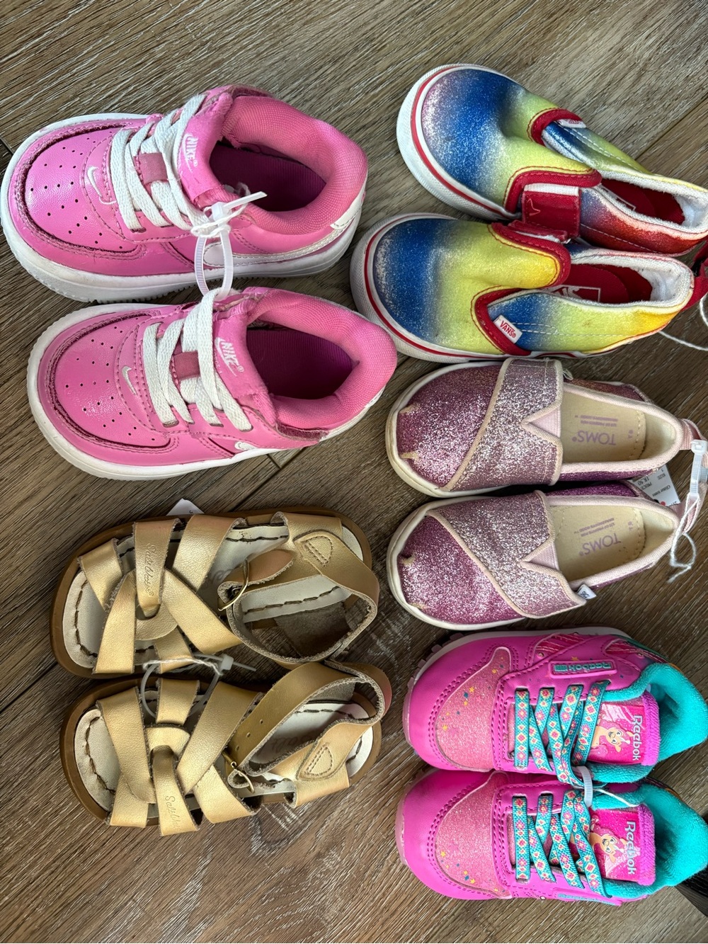 Reebok Nike Tom’s toddler  Bundle Glitter Salt water Sneakers 5C